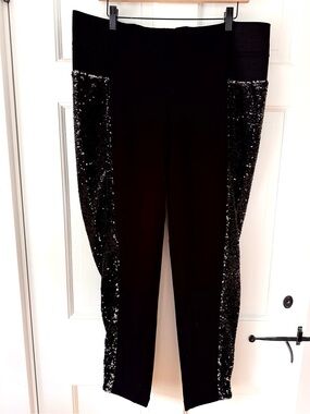 Eloqui Black Leggings Embellished with Crystal Panels on Sides PLUS SIZE